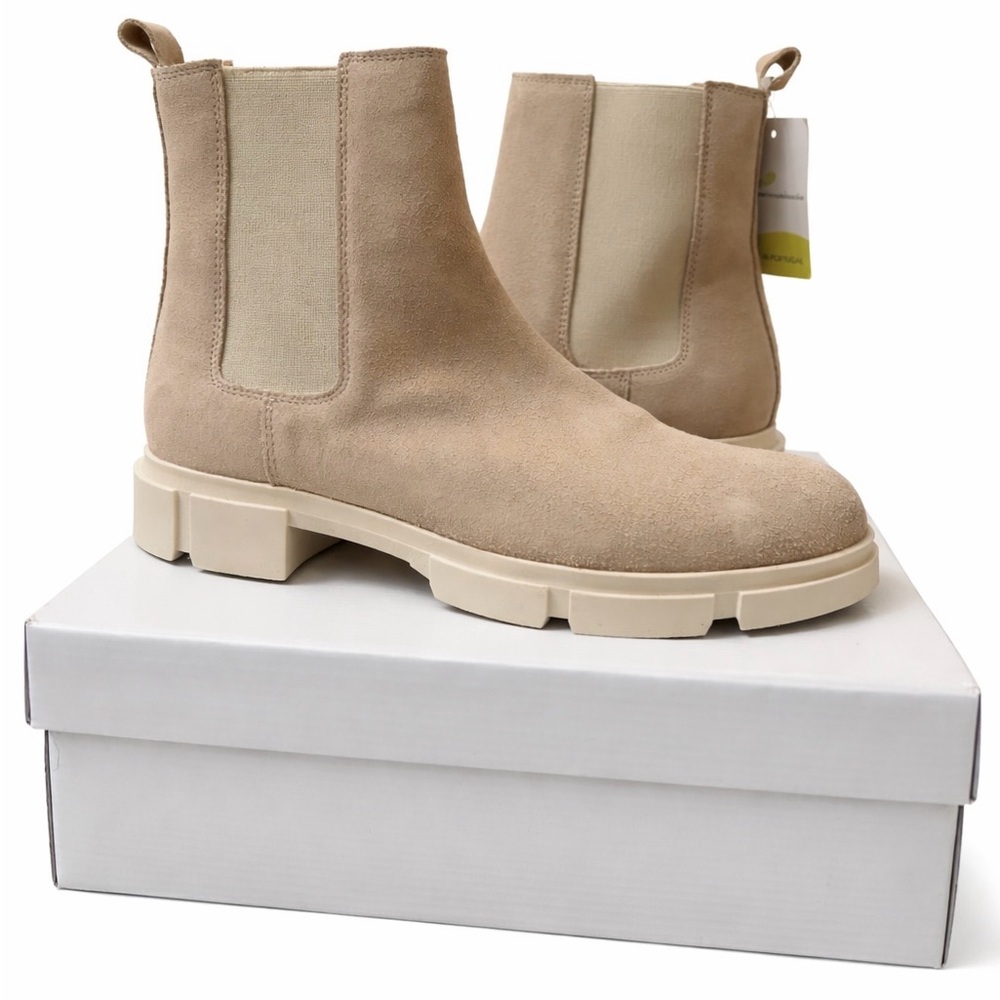 Cruza Tendência Taupe Suede Chelsea Boots Lug Sole Size 9